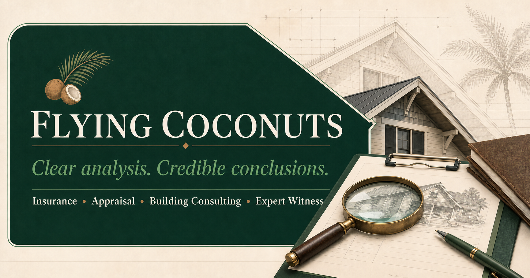 Flying Coconuts — Clear analysis. Credible conclusions. Insurance, appraisal, building consulting, and expert witness services.